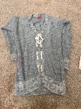 Guess Cozy Knit Lace-Up Sweater Cardigan - Heather Gray